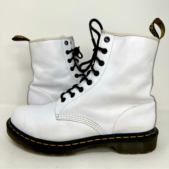 Dr. Martens *1460 Flat White Combat Boots - WHITE & BLACK - Picture 1 of 12